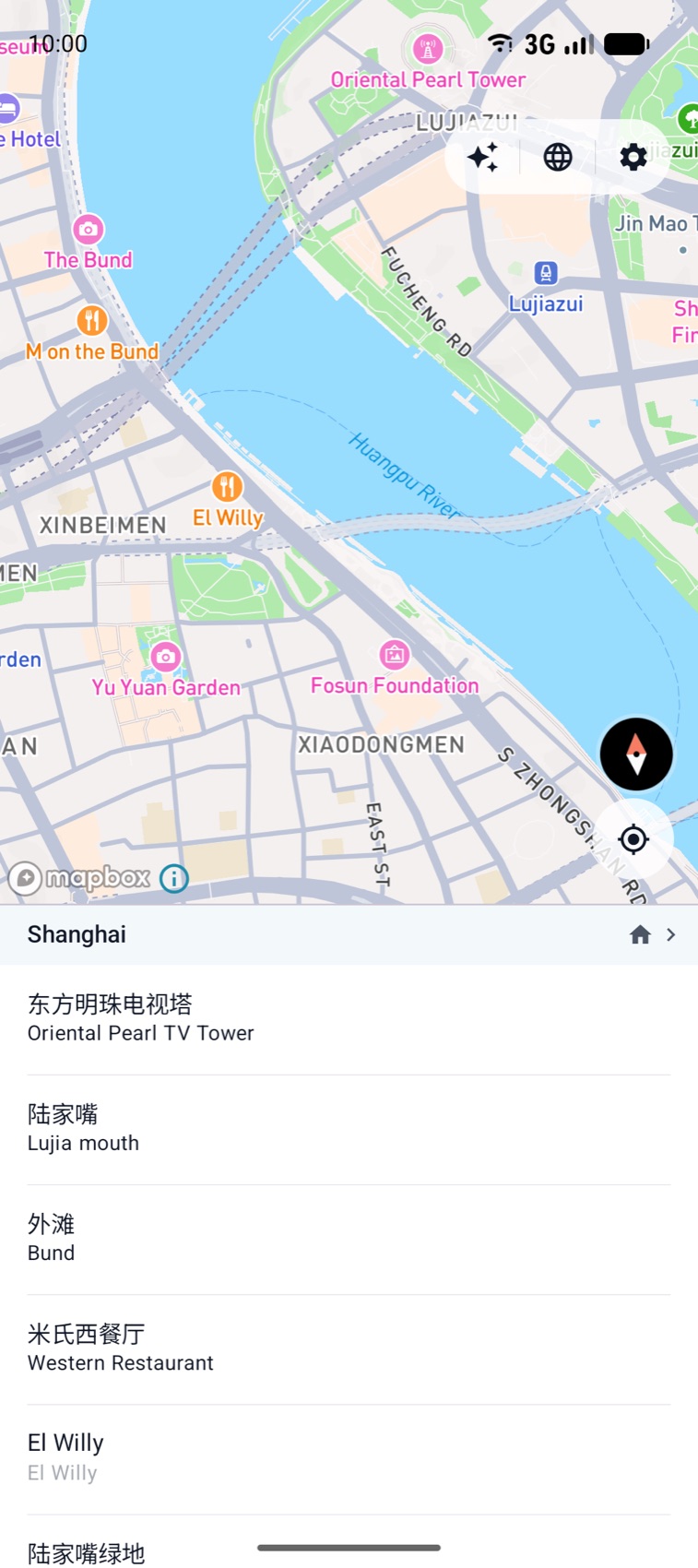 Explore Mode in Shanghai near the Bund and Oriental Pearl Tower, with place names translated to English