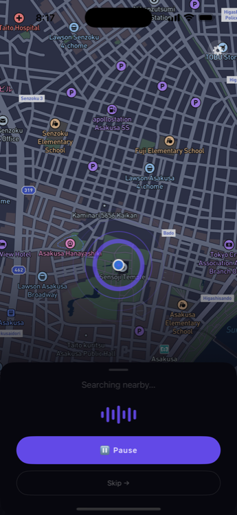 Tour Mode — hands-free walking tour with live captions